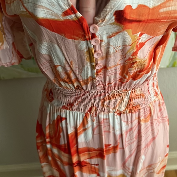 Anthropologie Abel The Label Flower Bomb Dress Flutter Sleeve orange/pink - Picture 3 of 16